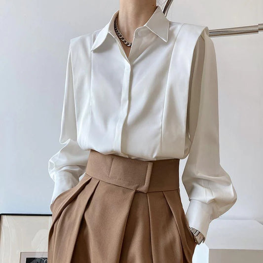Chemise Satinée Premium Pour Femme – Élégante Chemise À Manches Longues