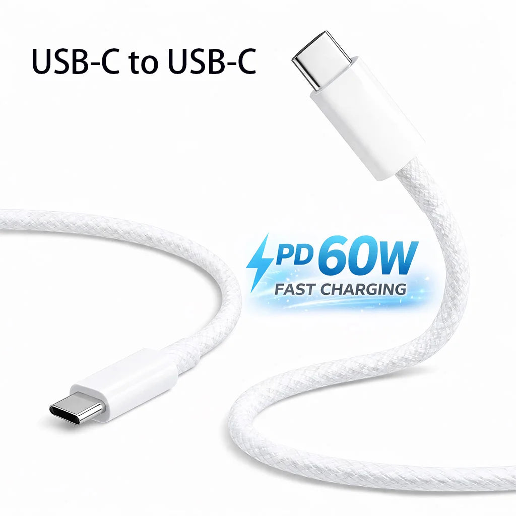 Cable USB C to USB C 60W Fast Charging for Type C Devices, MacBook, Phones etc
