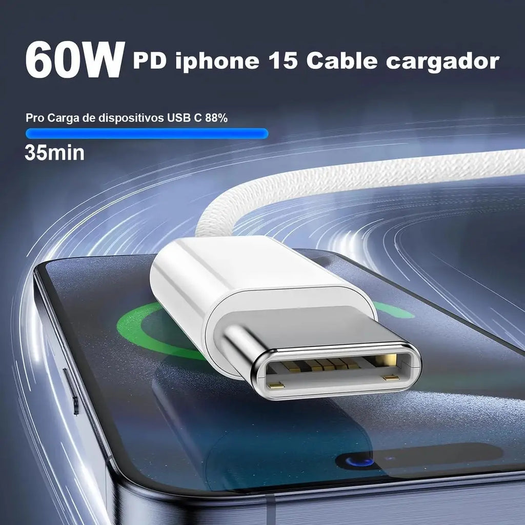 Cable USB C to USB C 60W Fast Charging for Type C Devices, MacBook, Phones etc